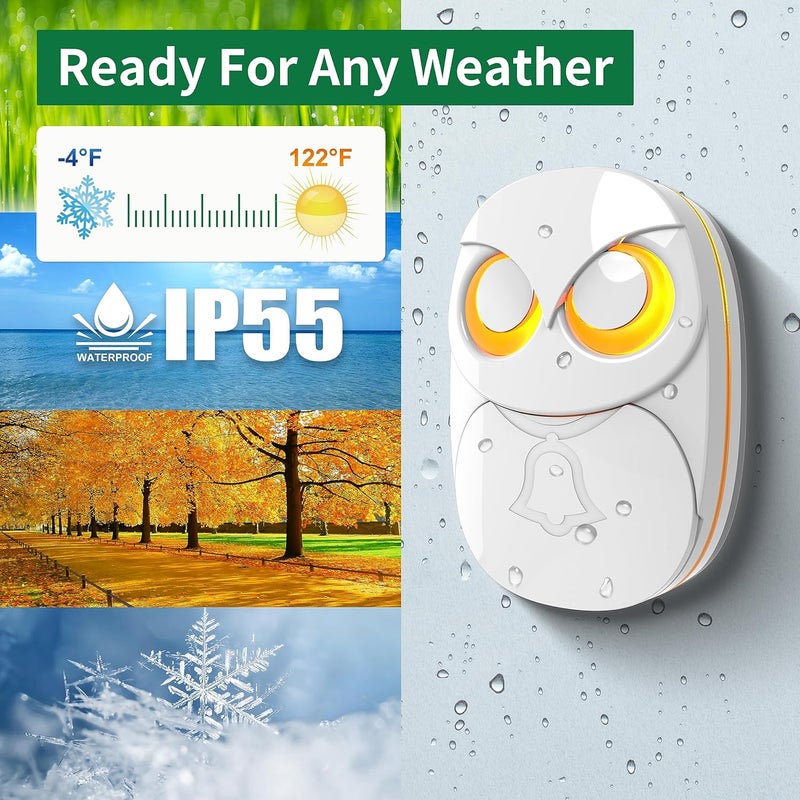 HTZSAFE Wireless Doorbell, Doorbell,1 Receiver + 2 Transmitters - White - Image 2